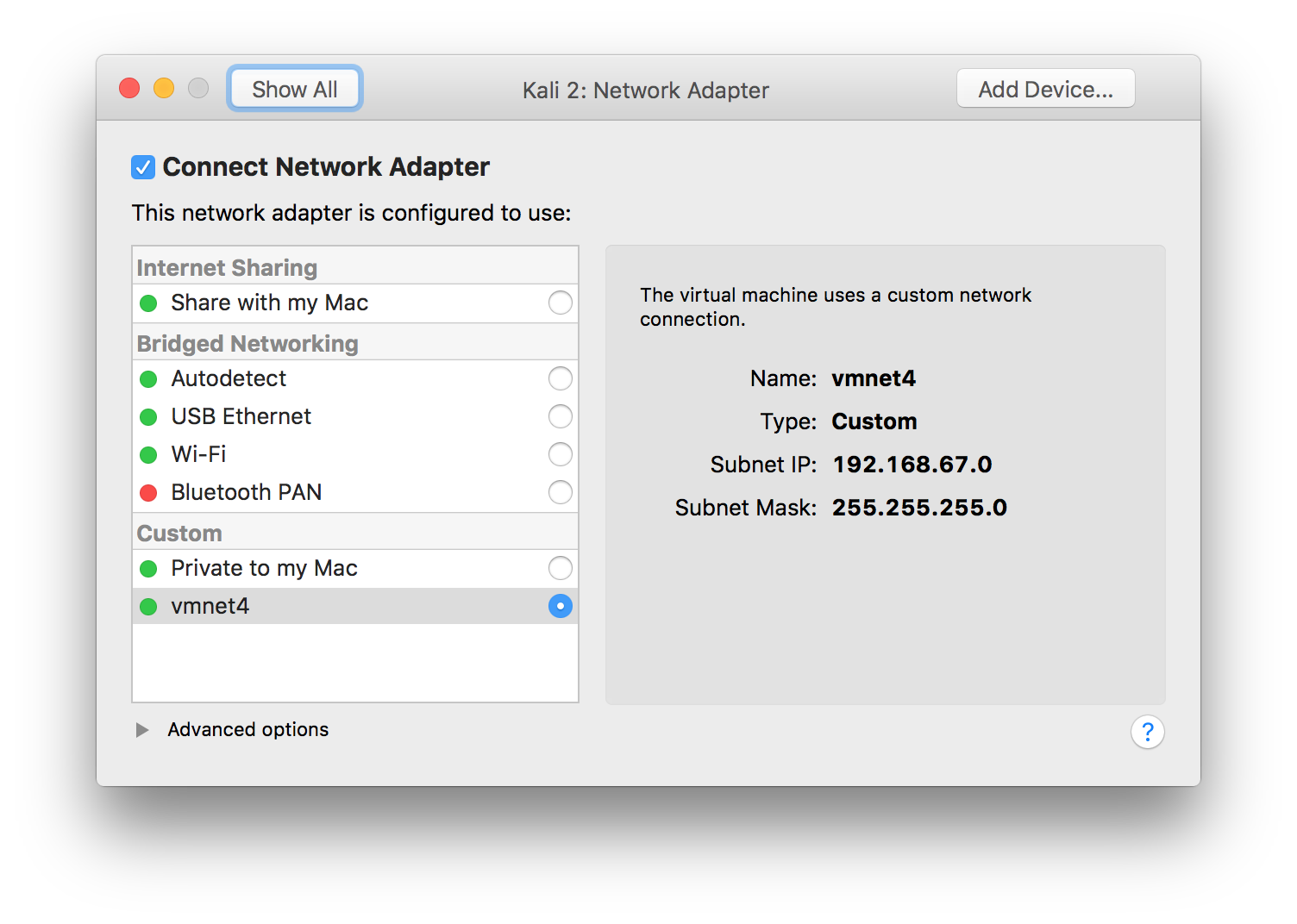 vmware fusion 11 mac network bridged not working