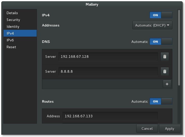 Wired connection to Mallory VM settings (1/2)